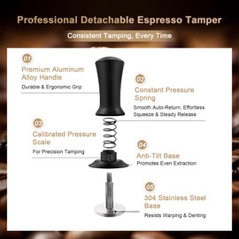 Hizypaixin 51mm Espresso Tamper, Aluminum & Stainless Steel Espresso Press, Premium Calibrated 30lb Spring Loaded Tamper, Self-Leveling Ergonomic Tamper for Barista, Fits 51mm Portafilter, Black