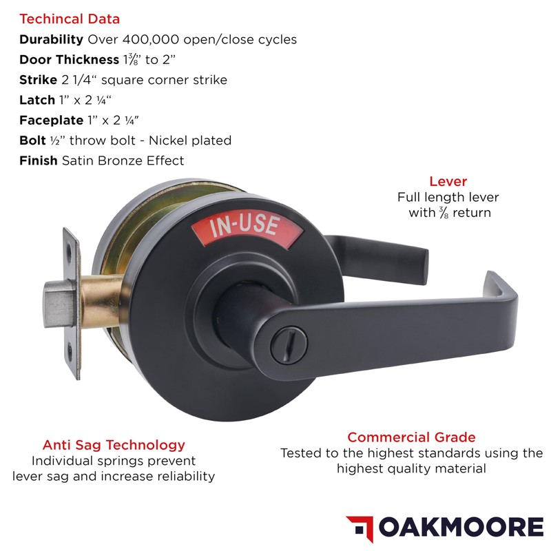 Oakmoore Commercial Door Handle - Vacant Occupied Bathroom Lock |