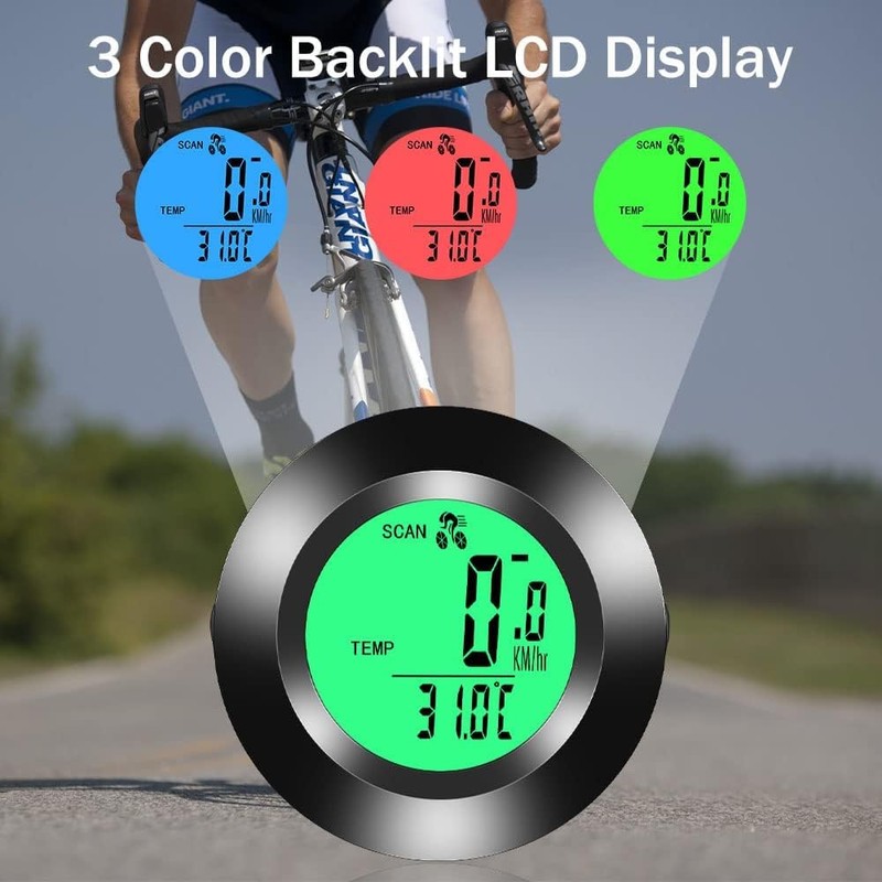 Hsthe Sea Waterproof Bicycle Computer Speedometer 3-Colour LCD Backlight Multifunctional