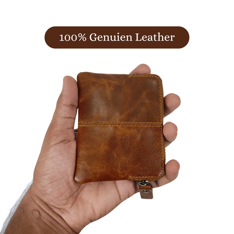 WINTTEN Coin Pouch Genuine Leather Multi-Card Holder with Keychain Ring
