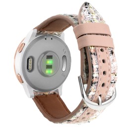 Abanen 18mm Nylon Weave Bling Thread with PU Leather Lining Watch Band for Garmin Vivoactive 4S/ Venu 3S 2S, Adjustable Wrist Strap for Forerunner 265S / Vivomove 3S (Pink-Black)