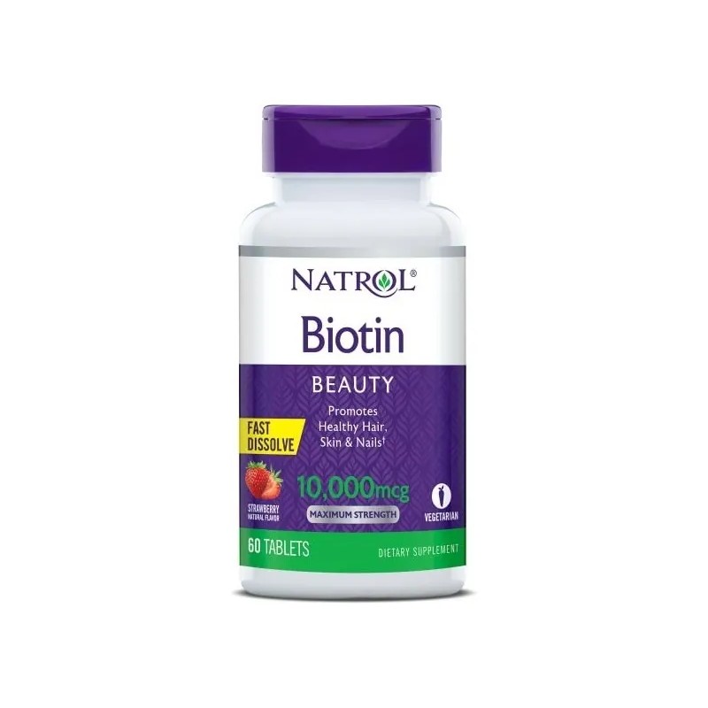 Biotina Natrol 10000 Mcg Cabello Piel Uñas Sabor Fresa