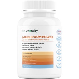 True Totality Mushroom Power – Lions Mane, Cordyceps, Chaga, Reishi, Turkey Tail – Focus & Clarity Support – Daily Mushroom Supplement – 60 Capsules