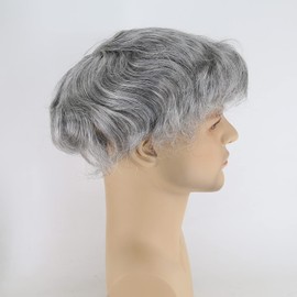 Zigzag Hair- Peluca gris para hombres de 8 x 10 pulgadas Peluca de cabello humano para hombres 1B Mix 80% cabello gris Peluca de repuesto fina mono para hombres (1B Mix 80% gris)