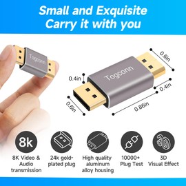 Togconn 8K DisplayPort 1.4 Male to Male Gold Plated Adapter 4 Pack,DP Male to Male Connector Converter DP Extender, Support 8K@60Hz，4K@144Hz，4K@60Hz，4K@30Hz