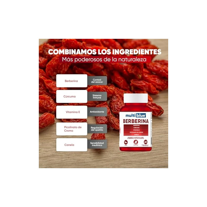 Berberina Cápsulas Suplemento Alimenticio Vitamina Cúrcuma Canela Picolinato Cromo Gluten