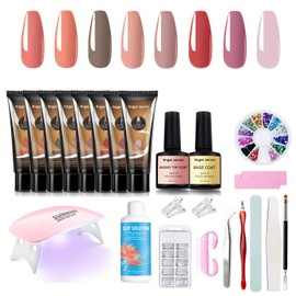 finger secret Poly Nail Gel Kit,8Colors Poly Extension Gel Acrylic Nail Polish Kit Nail Lamps Manicure Tools,15ML Nail Extension Gel,Poly Gel Nail Starter Kit for Beginners DIY Nail Supplies
