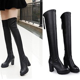 [Banlan] NOMSOCR Women's Boots, Long Boots, Thick Heels, Knee-High Boots, Cosplay Shoes, Cosplay Boots, Stretch Boots, Long Boots, Low Heel, Leg Slimmer, Shoes, Beautiful Legs, Autumn, Winter, Black,