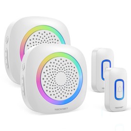 TECKNET Wireless Doorbell, 2 Transmitters 2 Receivers Door Bell Battery Operated with RGB Light, 400 m / 1300 ft Range, 60 Melodies, IP66 Outdoor Front Door Bell with 4.5 Year Service Life