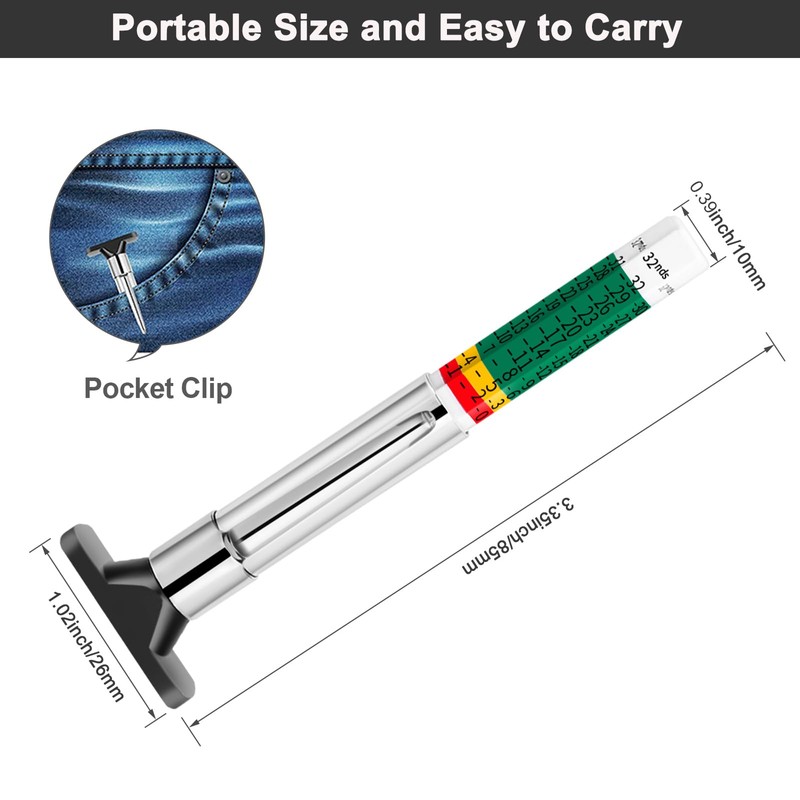 Tire Tread Depth Gauge,Tire Tread Gauge Color Coded,Tread Depth Gauge
