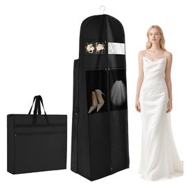 awagas 72" Long Wedding Dress Bag, Foldable Dress Carrier with PVC Transparent Window and Pockets, Breathable Dustproof Garment Bag Dress Cover with Zip and Handle for Wedding Travel Wardrobe Storage