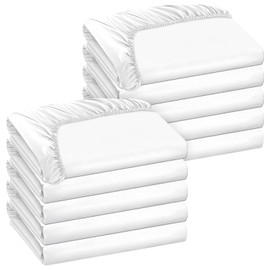 10 Pack Bedding Twin Fitted Sheets Bulk Fitted Bed Twin Size Sheet 39'' x 75'' Single Size Bottom Sheets up to 12 Inches, Ideal for School Dormitory Home Salons Hotels (White)