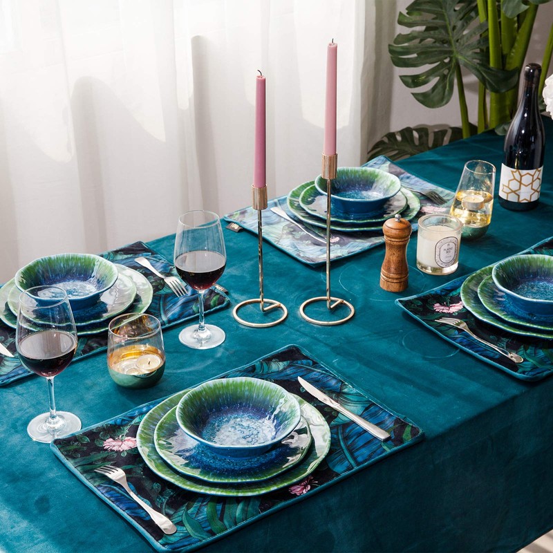 Melamine Dinnerware Set 12 PCS Teal Turquoise Tableware Plates Bowls
