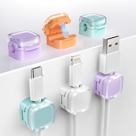 TiMOVO Magnetic Cable Clips,6 Pack Adhesive Cord Organizer for Desk Cable, Crystal Multi-Color Wire Cord Holder,Phone USB Charger Cable Holder for Desk Car Nightstand,White+Orange+Purple+Blue