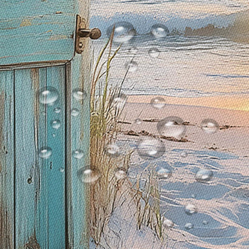 Ocean Beach Teal Barn Door Shower Curtain Hawaiian Sunset Scenery