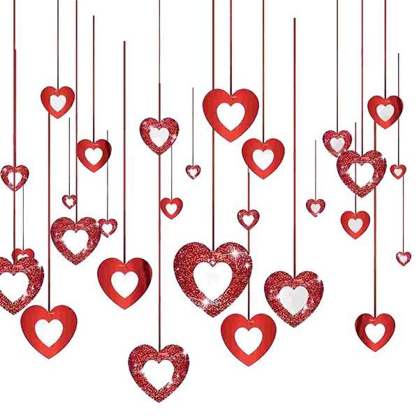 40 Pieces Probuk Red Heart Ceiling Hanging Garland Decoration, Ceiling Decoration Spiral Garland for Wedding, Christmas, Valentine's Day, Birthday Parties