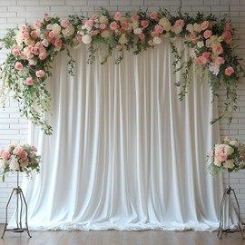 KRYOSYN 10x10FT White Backdrop Curtains for Wedding Parties, Wrinkle Free Photo Backdrop Curtains for Wedding Birthday Party Baby Shower, Fabric Drape with Rod Pockets 5ft x 10ft, 2 Panels