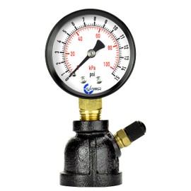 CARBO Instruments Gas Test Pressure Gauge 15 Pound, 15 PSI / 100 kPa, 3/4” FNPT Connection, Brass Valve, Forged Steel Bell Shape Body Assembly.