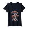 Womens Native American Buffalo Vintage Spirit Mushroom Meditation V-Neck T-Shirt