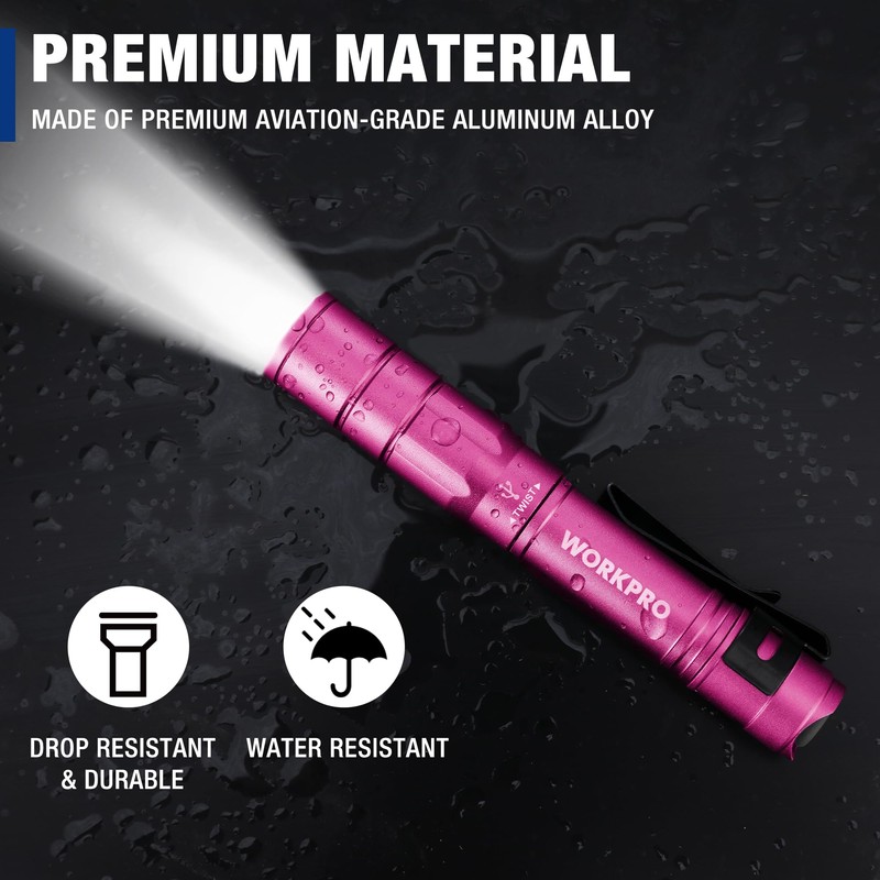 WORKPRO Rechargeable Pen Light, Mini Flashlight, 2 Pack Ultra-Compact EDC