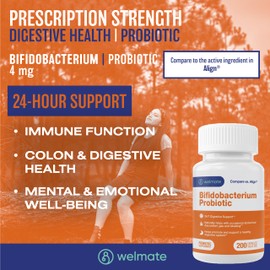 WELMATE Bifidobacterium - Probiotic Supplement - Supports Gut Health - Immune Support - Digestive Enzymes - Gluten Free - Vegan - Men & Womens Probiotic - Value Size - 200 Count