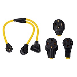 ONETAK NEMA 14-30P to 2 Outlet 14-30R 14-50R Y Splitter 3 Feet 120V/240V 30 Amp STW 10 AWG 4 Prong Male Plug to Female Outlet Receptacle Welder RV Dryer Generator Power Cord Adapter