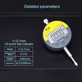 Oudtinx Digital Dial Indicator Digimatic Indicator 0.001mm/0.00005inch 0-12.7mm Test Range, IP54 Waterproof and Dust Proof