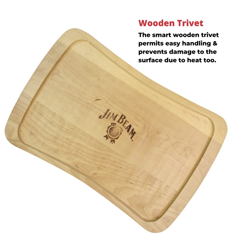 Jim Beam Cast Iron Fajita Pan with Wooden Trivet, Pre-Seasoned