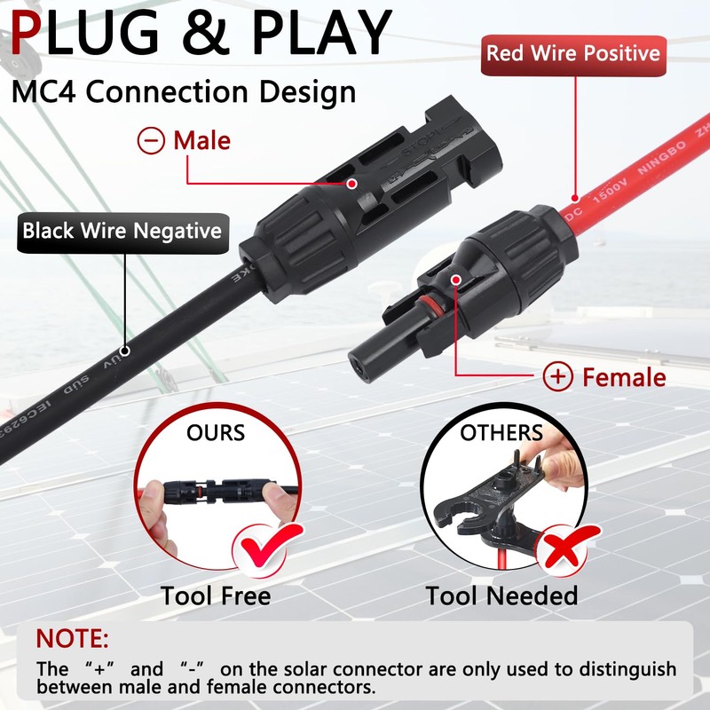 IFYKIM Solar Parallel Connectors for 2-3-4 Solar Panels, Tool-Free MC4