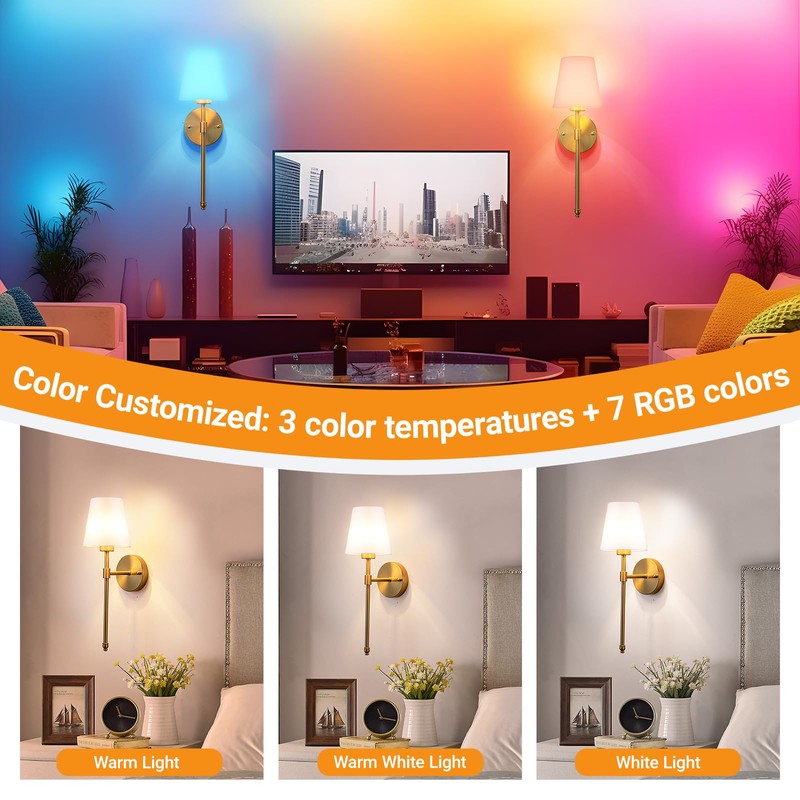 Battery Operated Wall Sconces Set Of 2, Wireless Battery Wall