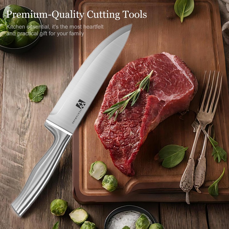 14-Piece Knife Set with Natural Wood Block, Stainless Steel Kitchen
