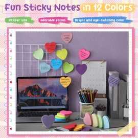 Leinuosen 24 Packs Cute Sticky Notes 3 Inch, 100 Sheets/Pad, Bright Colors Self-Stick Pads Multiple Colors Sticky Notes Gifts for Classroom Office Supply(Heart Shaped)
