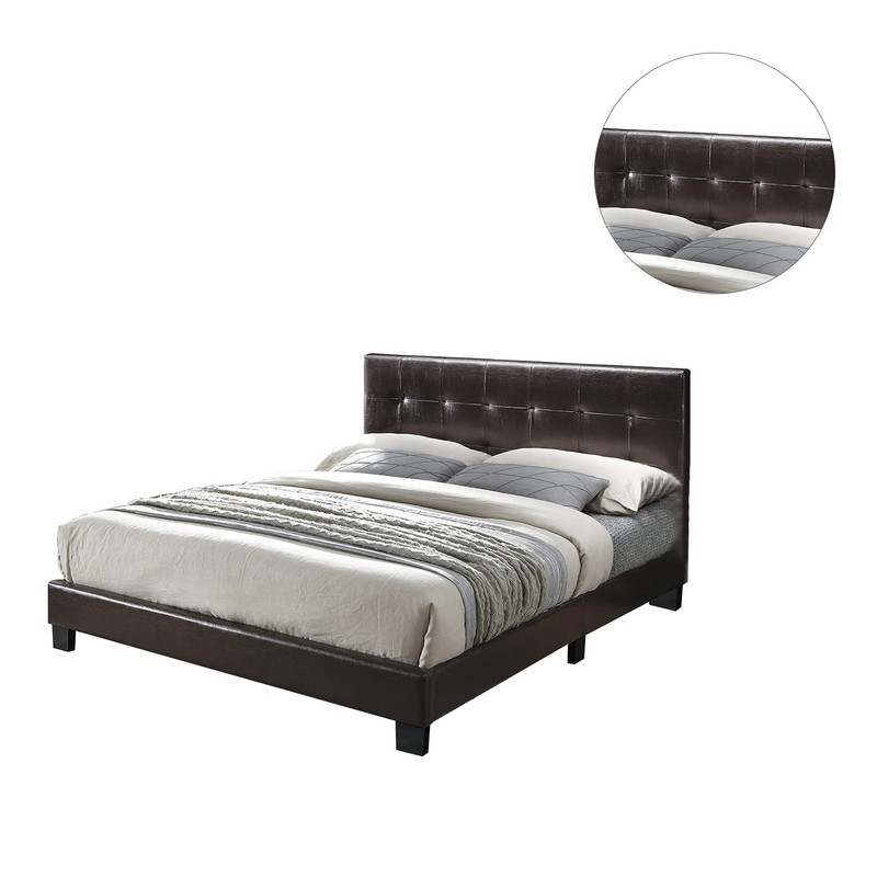 Poundex Twin Faux Leather Upholstered Bed, Brown