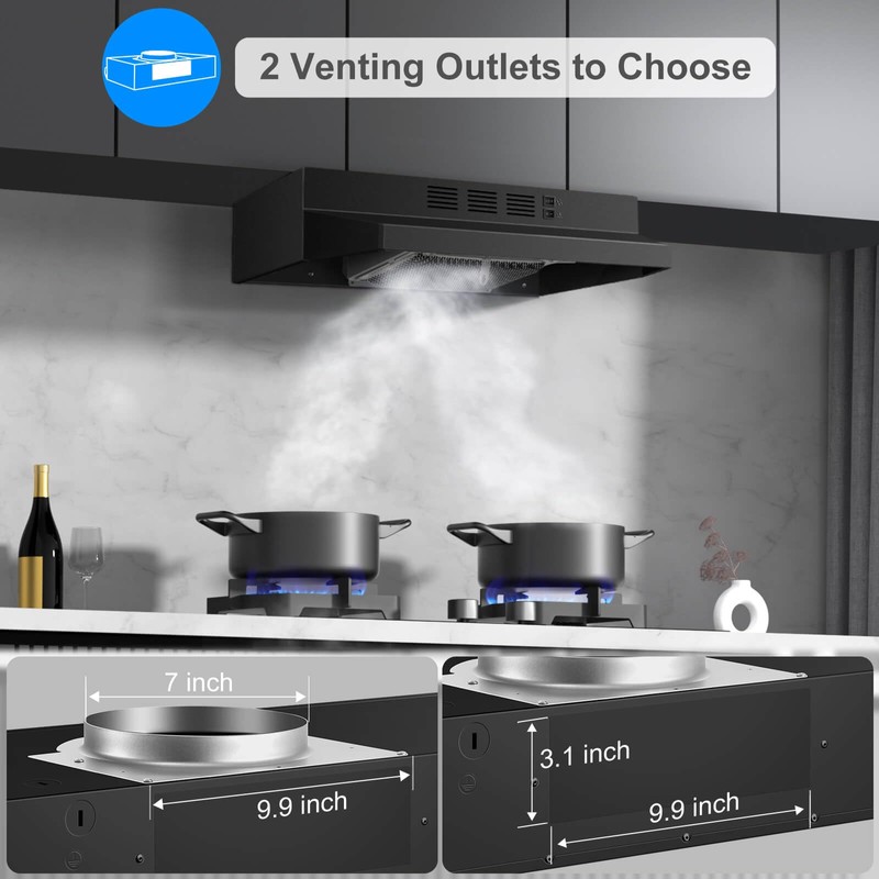 SNDOAS Black Range Hood 24 inch,Ductless Range Hood Under Cabinet,Black