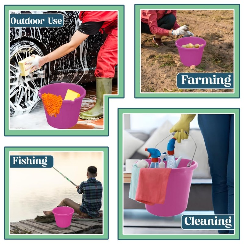 (Set of 3) Pink Plastic Builders Bucket 3 Gallon 14