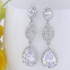 EVER FAITH Women's Crystal CZ Wedding 2 Teardrop Pierced Dangle Earrings, Crystal Cubic Zirconia, Cubic Zirconia