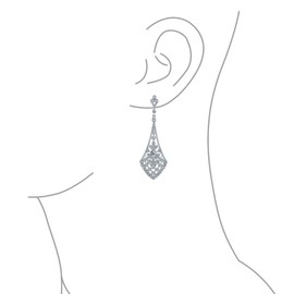 Art Deco Style Fan Teardrop Crystal Chandelier Prom Statement Earrings For Women For Teen Silver Plated Brass