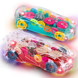 ArtCreativity Light Up Transparent Toy Cars for Kids, Set of 2, Bump and Go Toy Cars with Colorful Moving Gears, Music, and LED Effects, Fun Educational Toy for Kids, Great Birthday Gift Idea