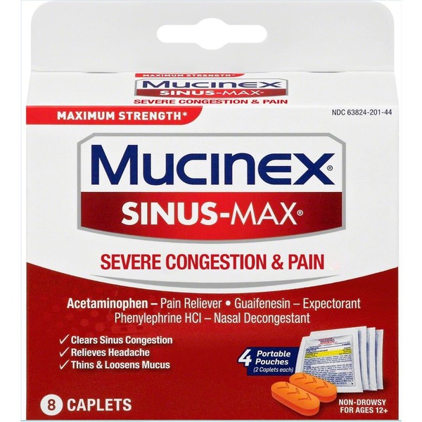 Mucinex Sinus Max Severe Congestion & Pain, 8 Count (Pack Of 24)