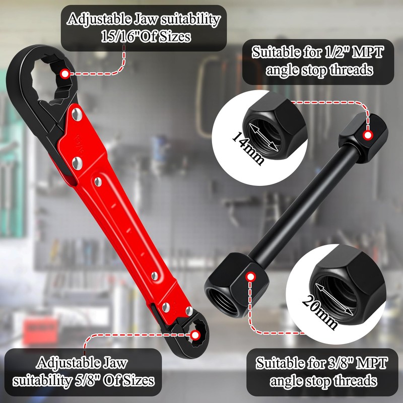 Ponpon Angle Stop Wrench Kit, Plumbing Tools, Angle-on Plumber Wrench