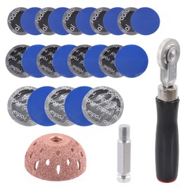 Tanstic 25Pcs Tire Patch Roller Tool Kit Heavy Duty, Including Tire Patch Roller with 55mm Buffer Wheel Tire Repair Grinding Head and 23Pcs 3 Sizes Tire Repair Patches for Air Tire Buffer