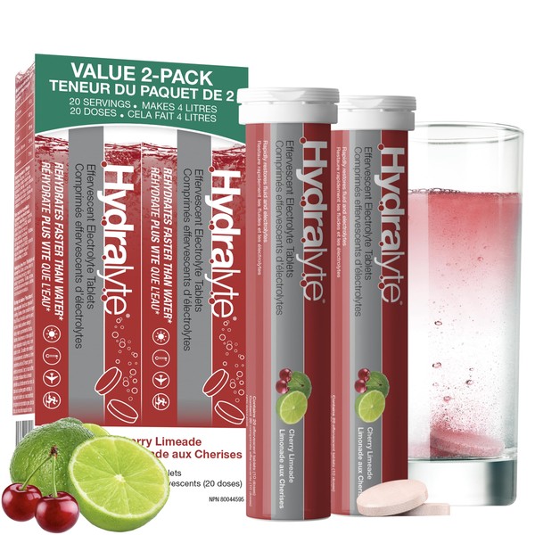 HydraLyte Electrolyte Tablets - Cherry Limeade Flavoured Electrolytes, Low Sugar