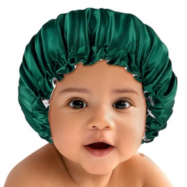 Fittia Baby Silk Satin Bonnet for Sleeping, Toddler Bonnet Sleep Cap for 3-18 Months, Smooth for Curly Hair No Frizzy, Green