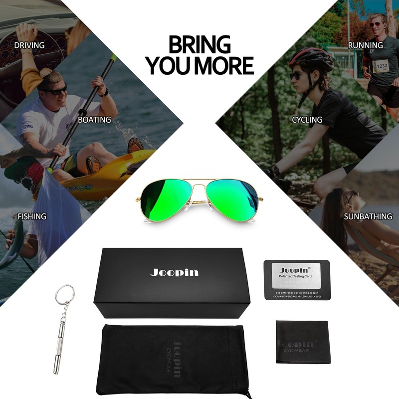 Joopin Polarized Green Aviation Sunglasses for Men, Military Style Sun