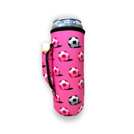 Lit Handlers Neoprene Water Bottle Sleeve - 16-24 oz Insulated Water Bottle Holder for Walking, Running, & Cycling - Soda Can Cooler & Beer Sleeve - Water Resistant Drink Covers, Pink Soccer