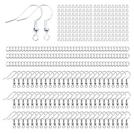 Yuronam 360 Pcs 925 Sterling Silver Earring Hooks Kit，Include Ear Wires Hypo-allergenic Earring Fish Hooks, Open Jump Rings, Clear Silicone Earring Backs for DIY Jewelry Making(Silver)