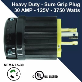 Journeyman Pro 30 Amp to 110 Adapter L5-30P to 3-Way Outlet Splitter 25 Volt, 30A to 15A-20