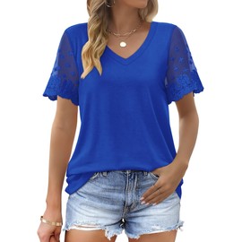 OFEEFAN Womens Shirts Dressy Casual Curved Hem Tops Soft Loose Fit Shirts Royal Blue 2XL