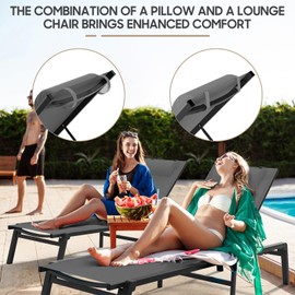 WOAJNQO Aluminum Chaise Foldable Patio Lounge Chair Outdoor,Adjustable 5-Position Recliner Pool Lounge Chair,Full Flat Tanning Chair for Patio,Beach,Pool,Outdoor Lounge Chairs,Gray