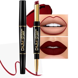 evpct 1Pcs Dark Red Lip Liner and Lipstick Set Kit for Women DNM Matte Lips Kit with Lip Liner Lip Stains Long Lasting Waterproof 24 Hour Lipstick and Lip Liners Combo Lipliners Pencil Set 06#